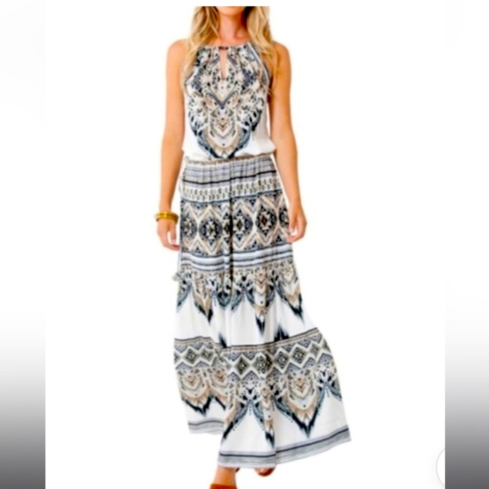 Hale Bob Geometric Print Halter Dress